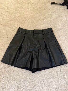 Avec Les Filles Black High-Waist Pleated Vegan Leather Shorts